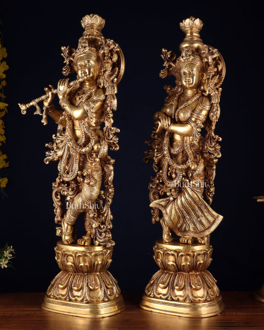 Pure Brass Radha Krishna Statue | 30" pair superfine carvings