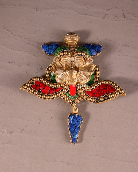 Pure Brass Kirtimukha Yali Wall Hanging - 6" Height, 8" Width meenakari