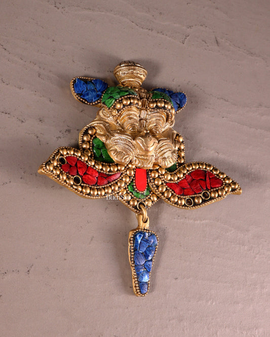 Pure Brass Kirtimukha Yali Wall Hanging - 6" Height, 8" Width meenakari