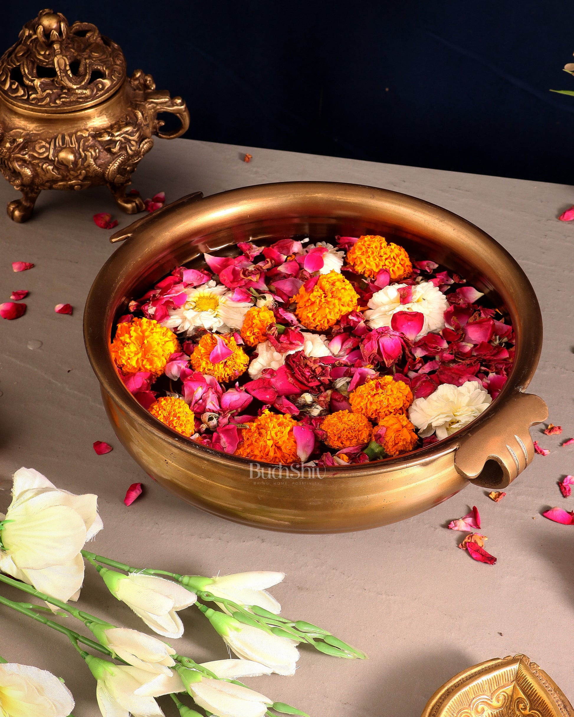 Pure Brass Large Urli Bowl – Antique Finish | 12" Wide