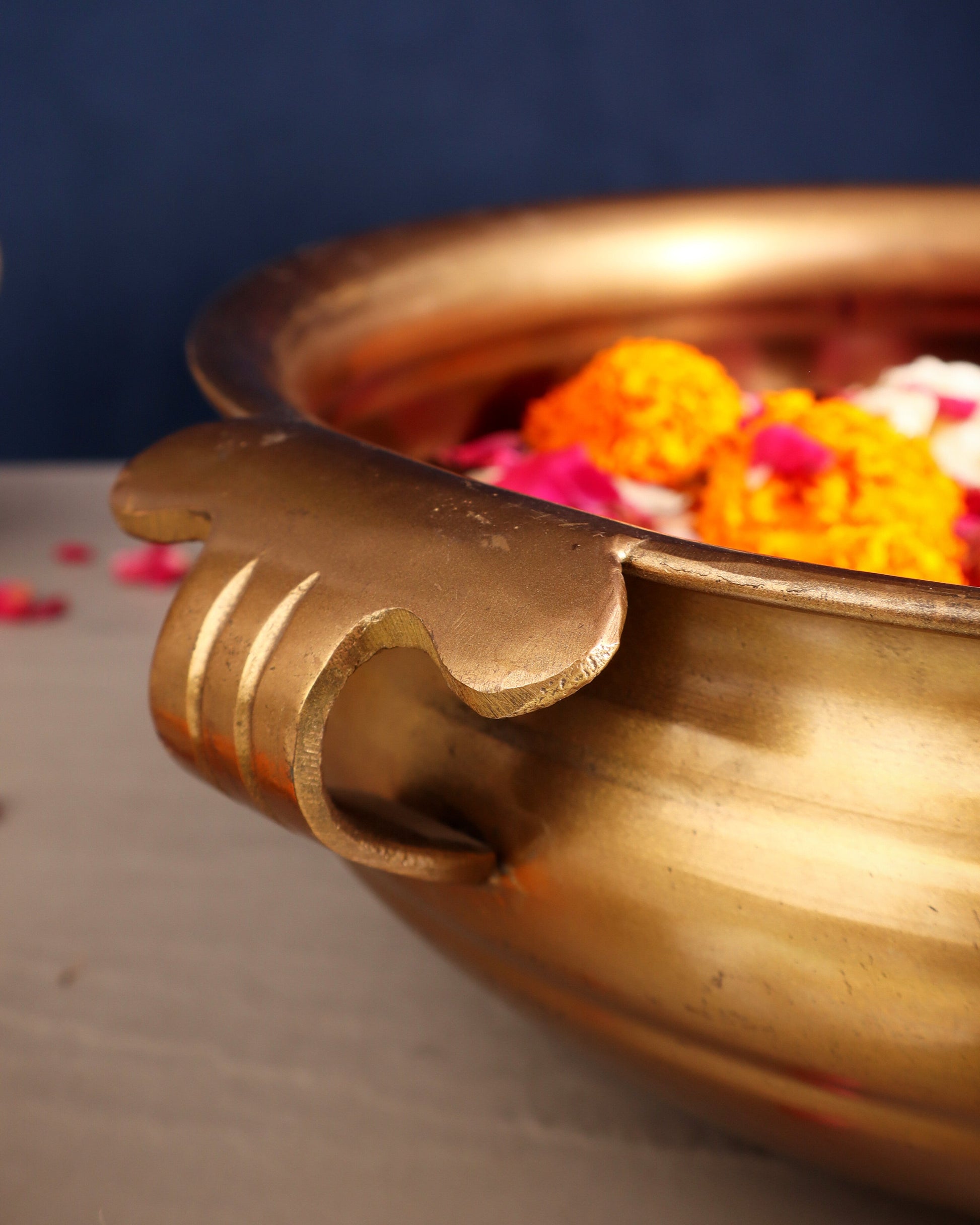 Pure Brass Large Urli Bowl – Antique Finish | 12" Wide