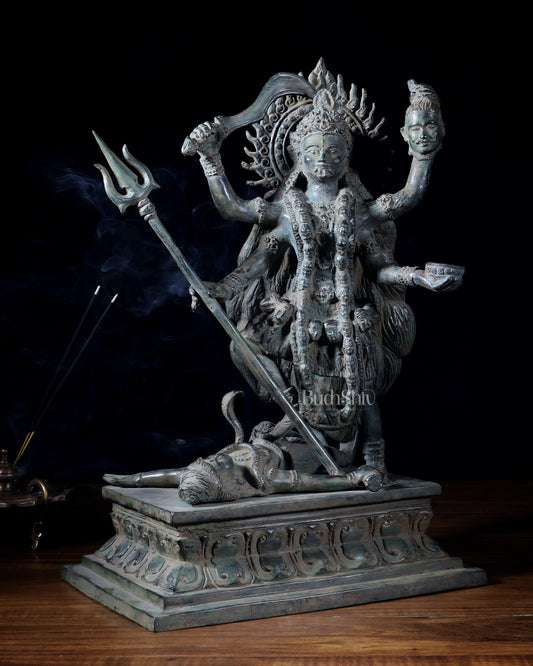 Bronze Kali Standing on Shiva | Indonesian Sculpture – 15.5"