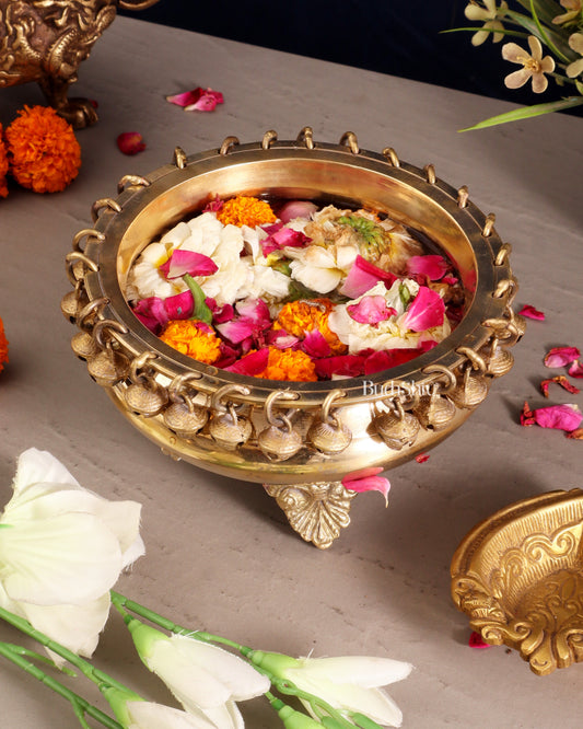 Pure Brass Urli with Stand and Ghunghroos 8"