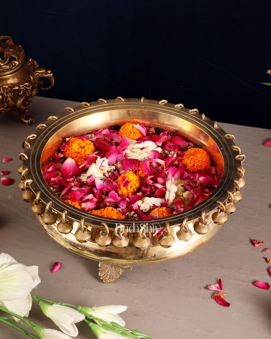 Pure Brass Urli with Stand and Ghunghroos – 10" x 10" | Traditional Décor |