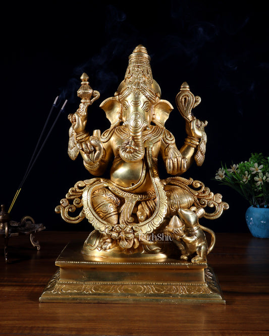 Pure Brass Dakshinabhimukhi Ganapati Statue 13" right side trunk ganesha idol valampuri