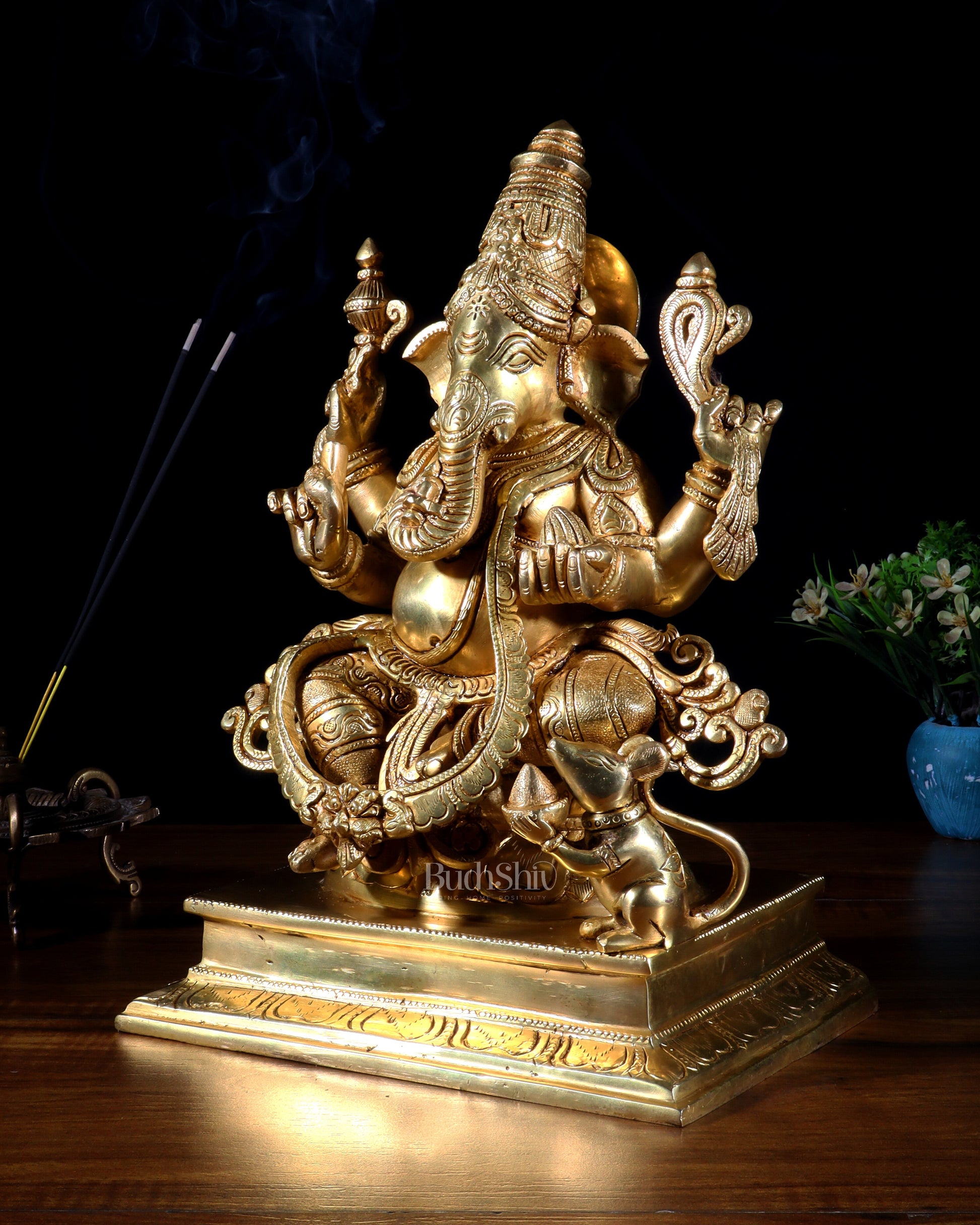 Pure Brass Dakshinabhimukhi Ganapati Statue 13" right side trunk ganesha idol valampuri