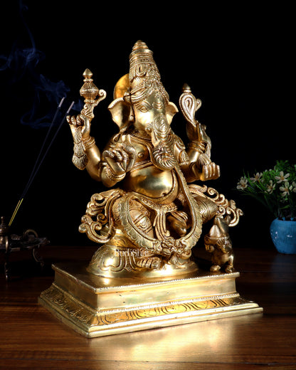 Pure Brass Dakshinabhimukhi Ganapati Statue 13" right side trunk ganesha idol valampuri