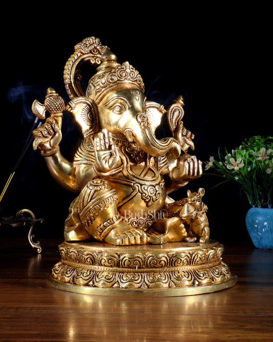 Pure Brass Lord Ganesha Statue with Enhanced Carvings – 11”