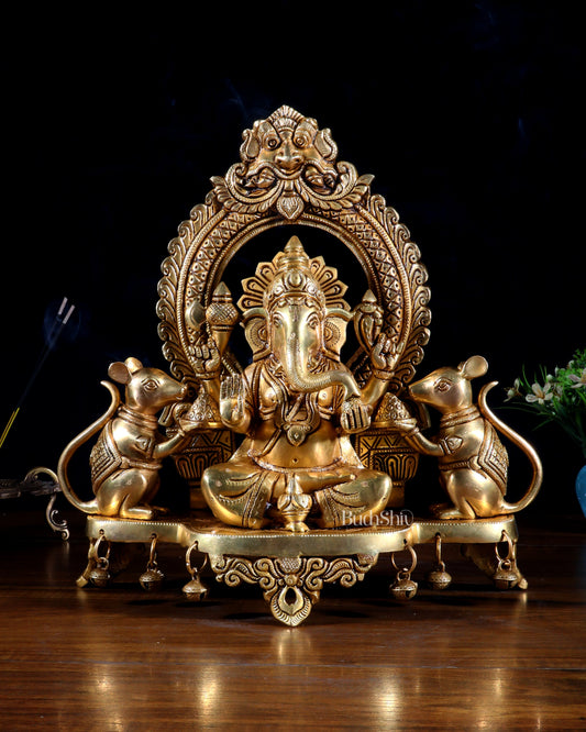 Pure Brass Lord Ganesha Idol with two mouse | 12”