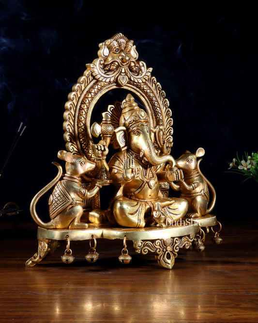 Pure Brass Lord Ganesha Idol with two mouse | 12”