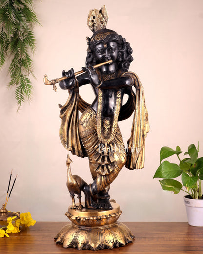 Pure Brass Krishna Statue – 27" Black