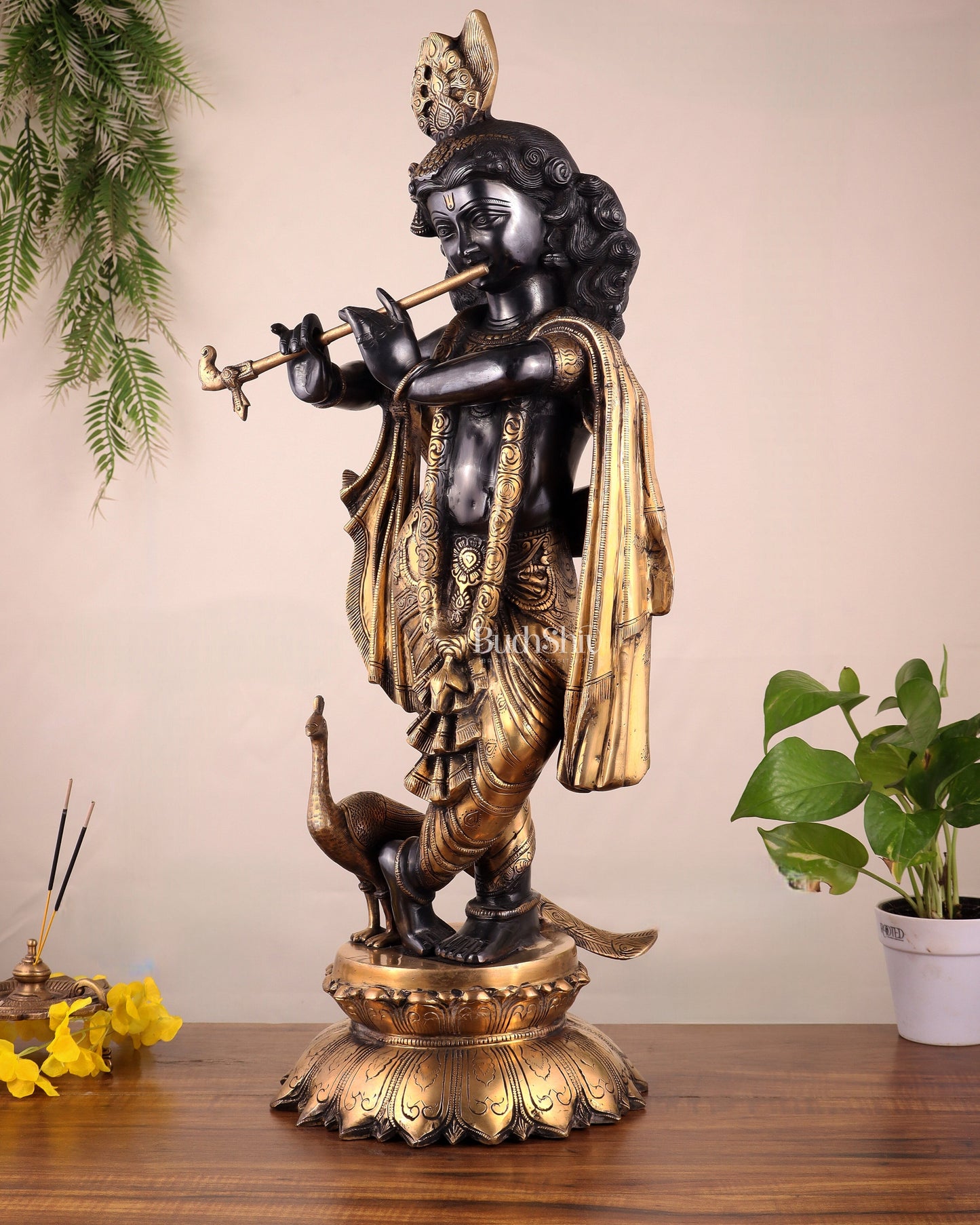 Pure Brass Krishna Statue – 27" Black
