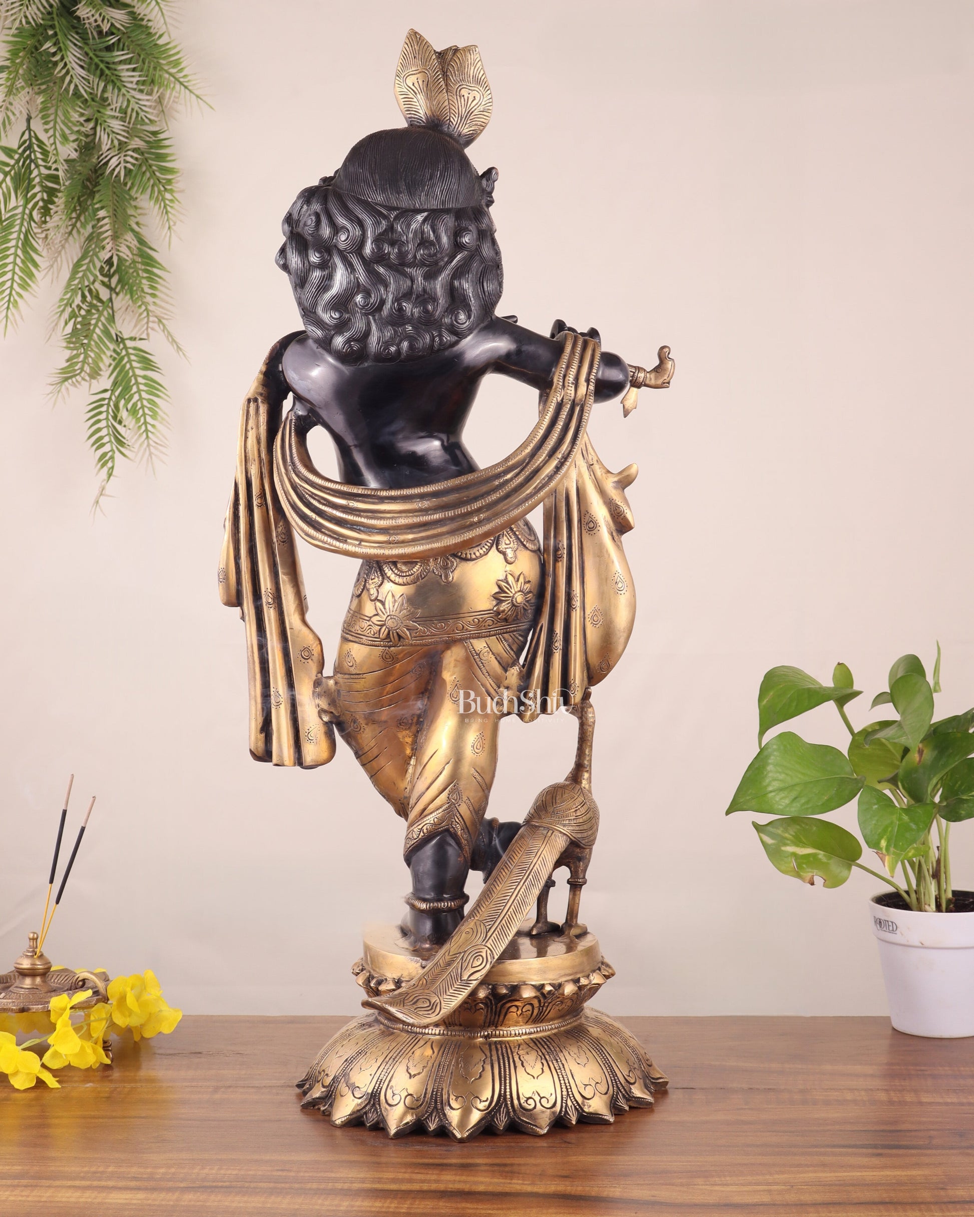 Pure Brass Krishna Statue – 27" Black