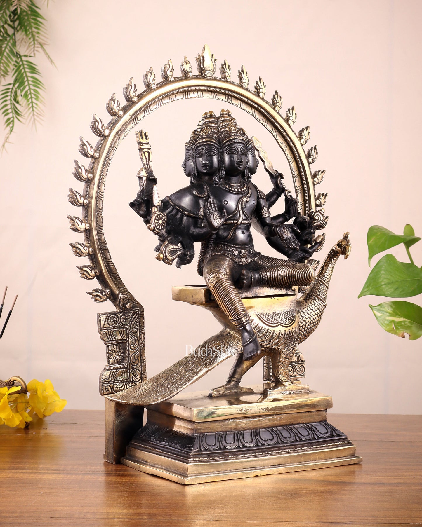 Brass Large Murugan with six faces statue 17"