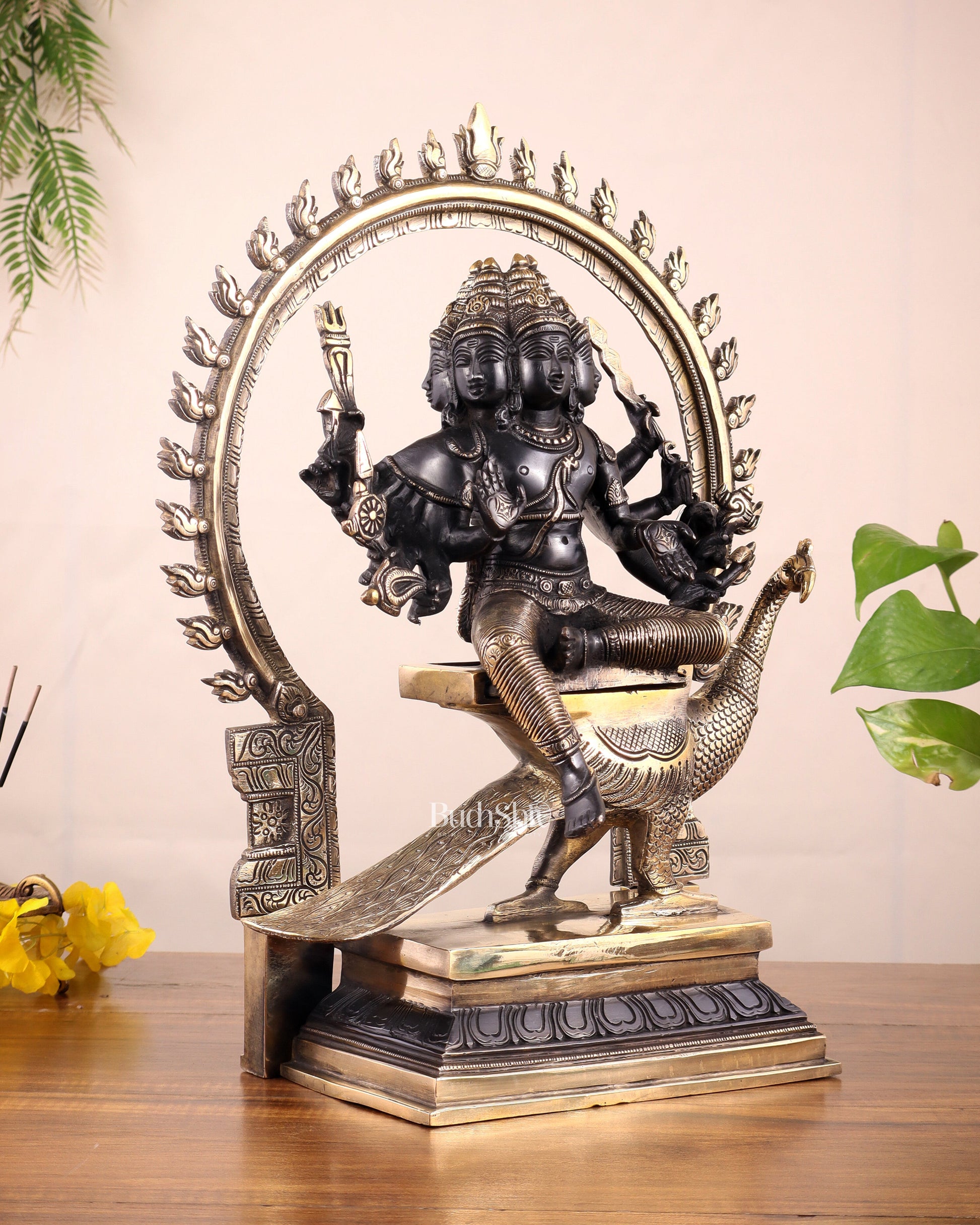 Brass Large Murugan with six faces statue 17"