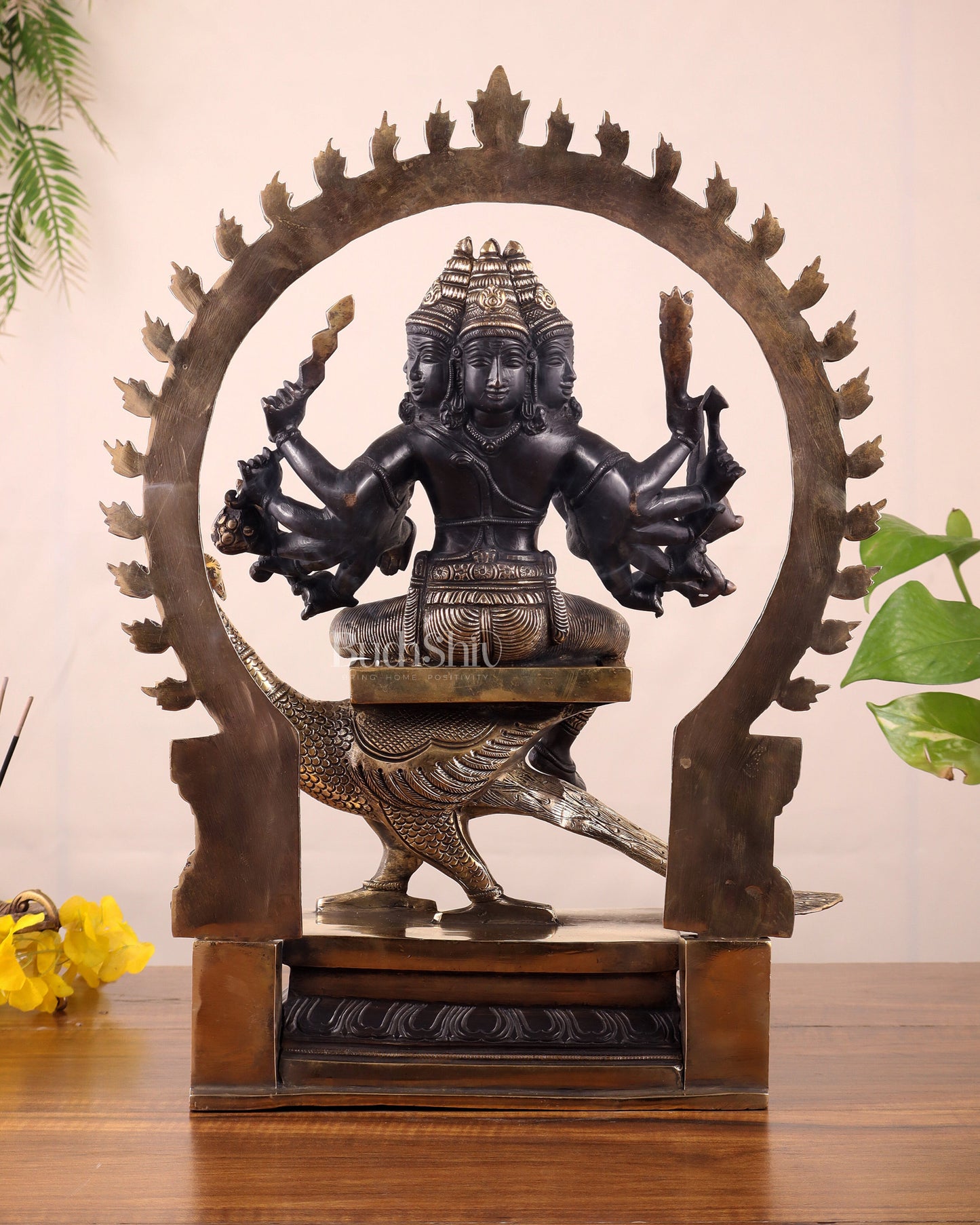 Brass Large Murugan with six faces statue 17"