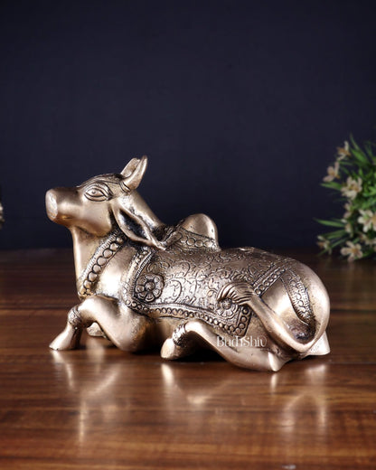 Pure Brass Nandi Idol in Antique Finish – 13 cm (6.7") | Devotional Decor