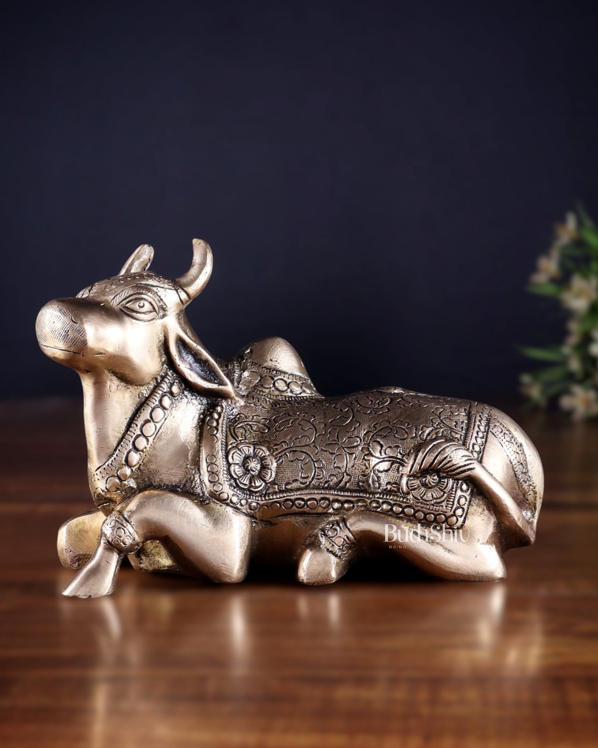 Pure Brass Nandi Idol in Antique Finish – 13 cm (6.7") | Devotional Decor