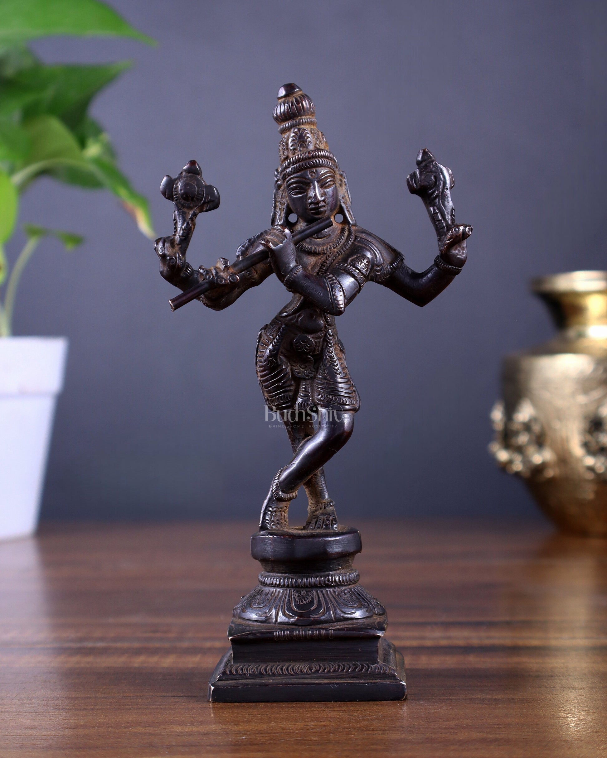 Pure Brass Charbhuja Krishna (Vishnu Roopam) Idol 6"