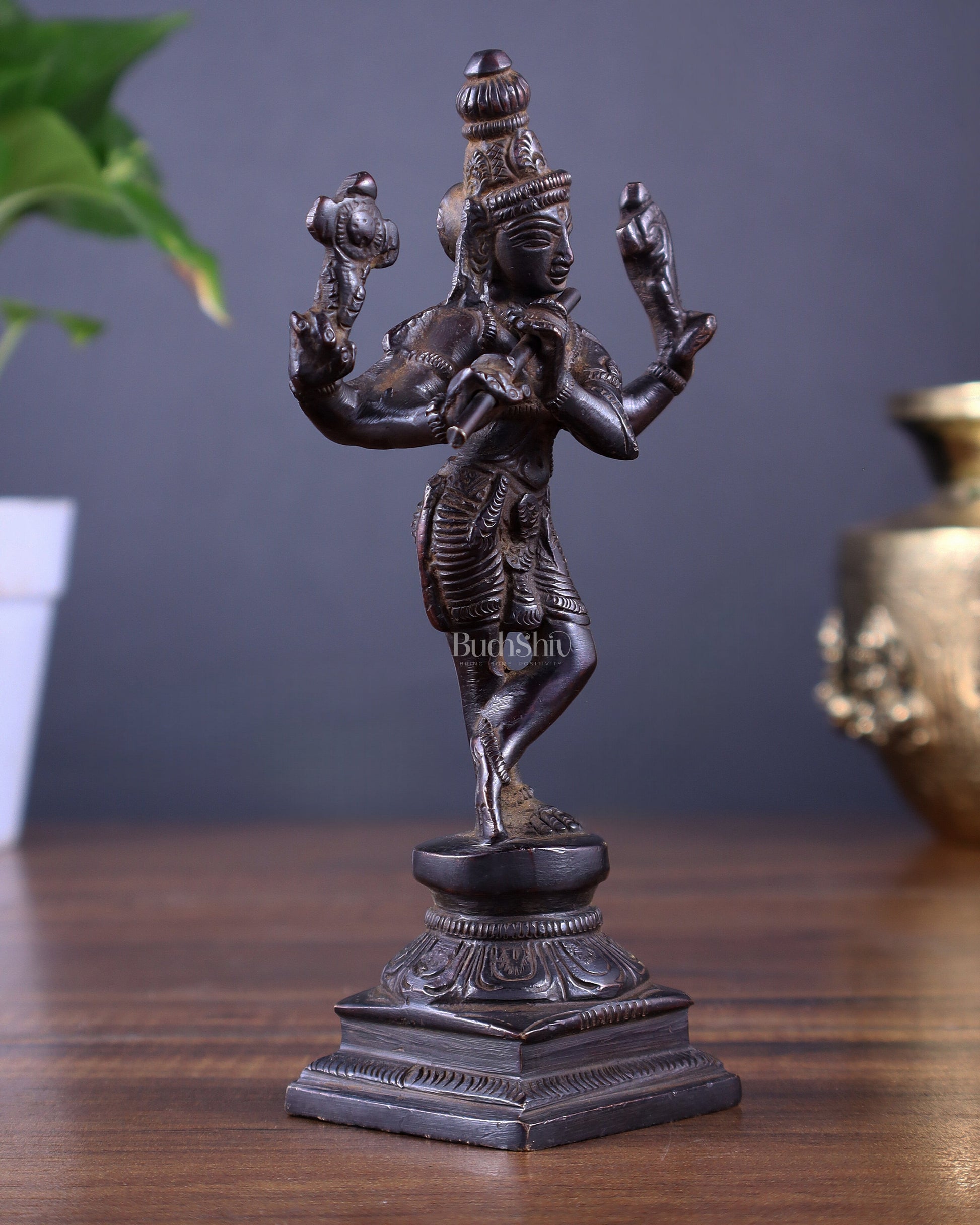 Pure Brass Charbhuja Krishna (Vishnu Roopam) Idol 6"