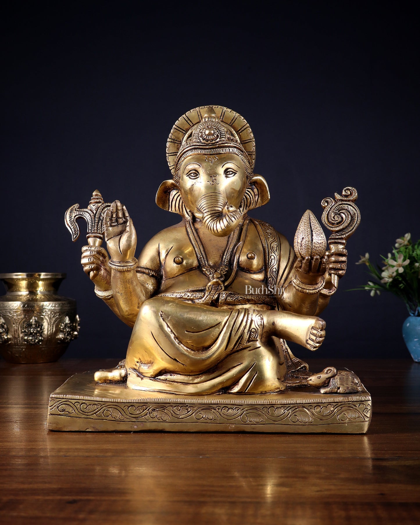 Pure Brass Lord Ganesha Statue with Crossed Legs – 10.5 Inch