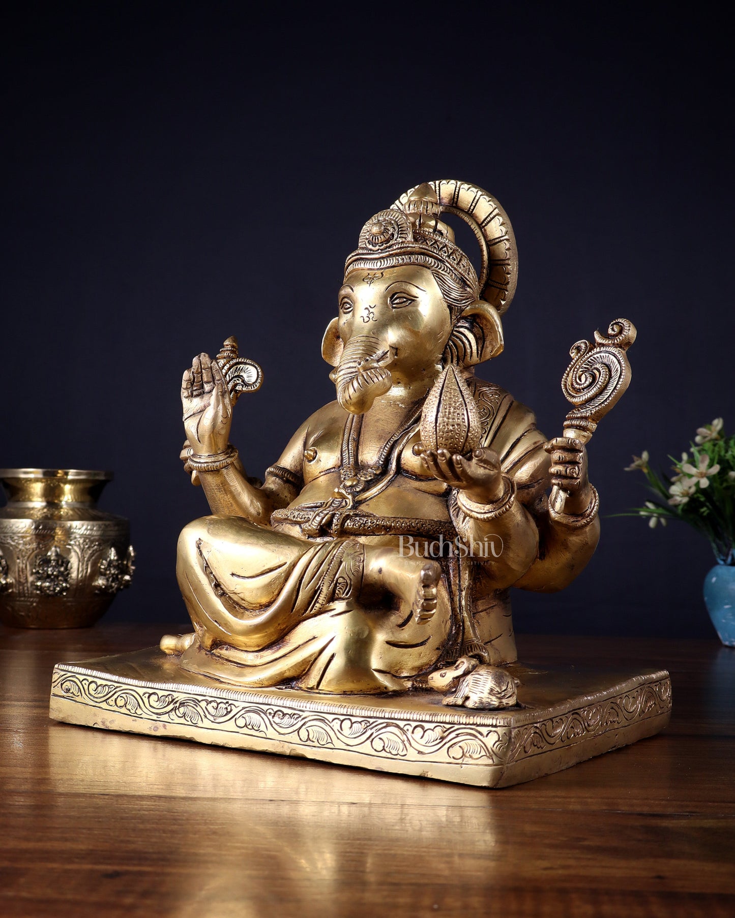 Pure Brass Lord Ganesha Statue with Crossed Legs – 10.5 Inch
