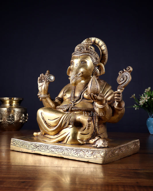 Pure Brass Lord Ganesha Statue with Crossed Legs – 10.5 Inch