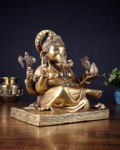 Pure Brass Lord Ganesha Statue with Crossed Legs – 10.5 Inch