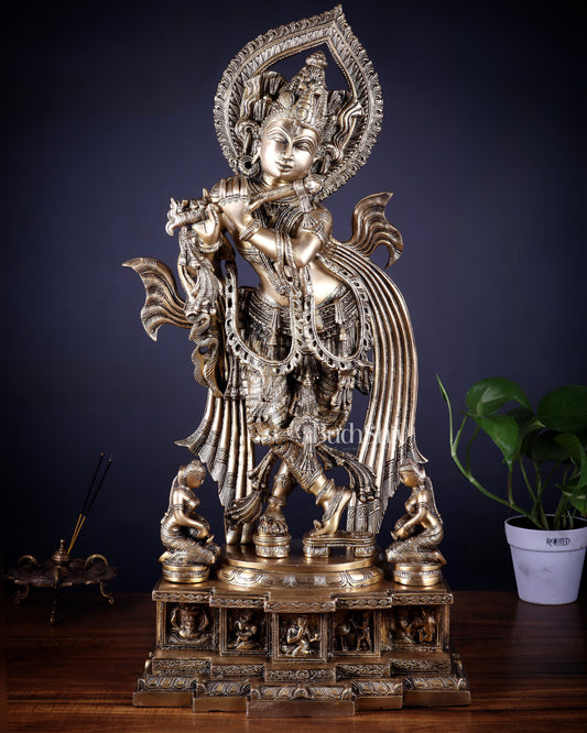 Pure Brass Lord Krishna Chola-Inspired Sculpture 25 inch