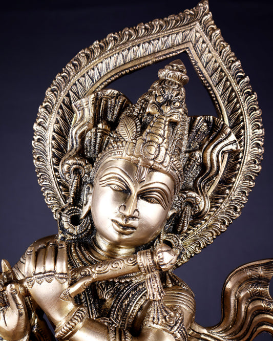 Pure Brass Lord Krishna Chola-Inspired Sculpture 25 inch