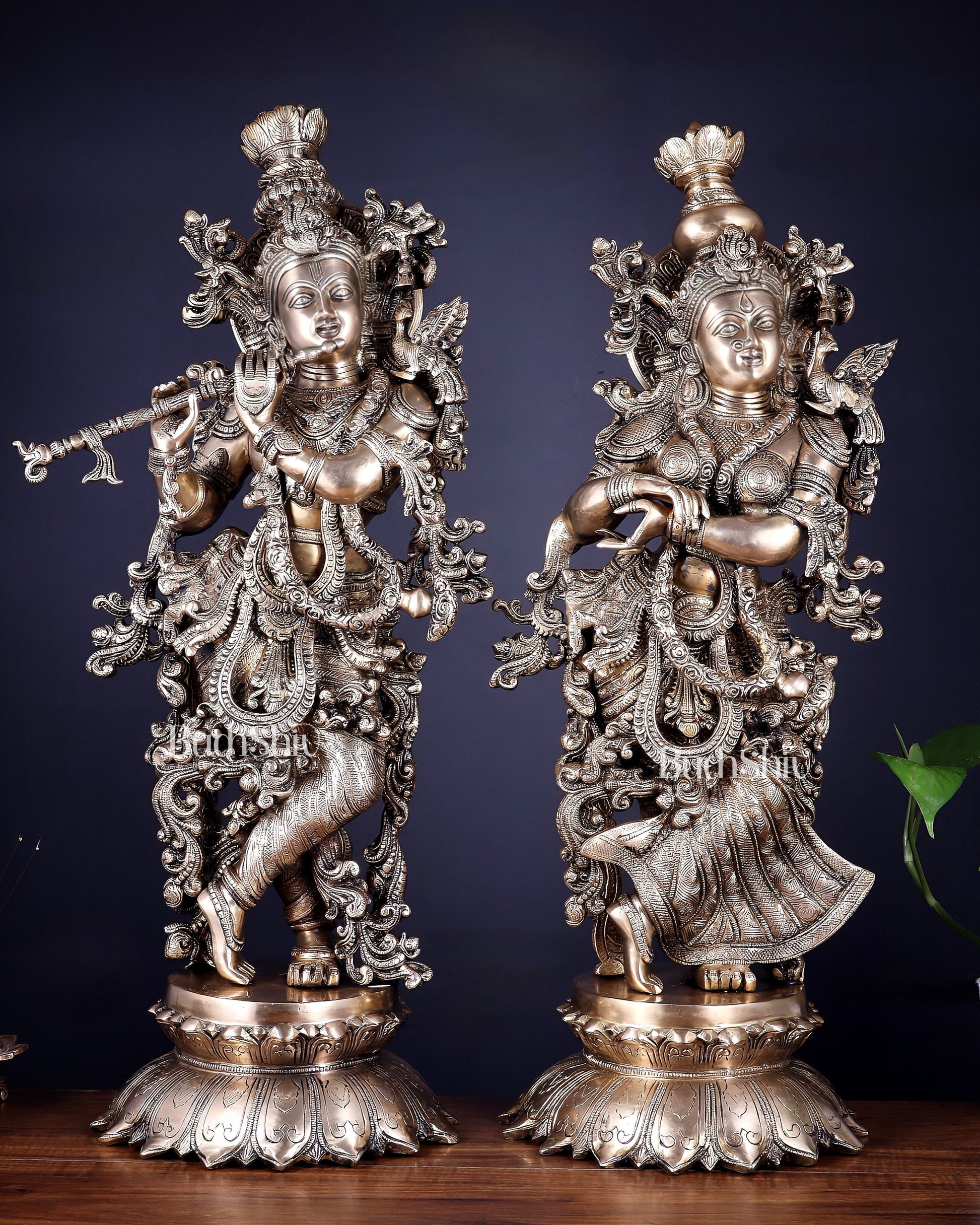 Brass Radha Krishna statue pair  - 27 Inches