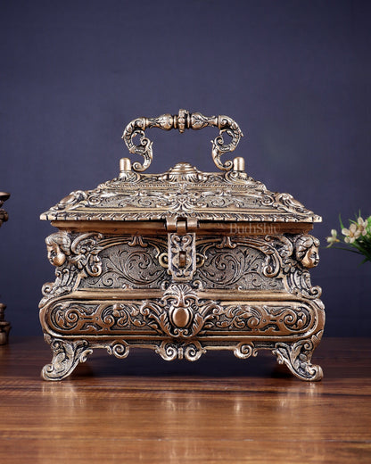 Vintage Victorian Brass Jewellery/Treasure Box 9"