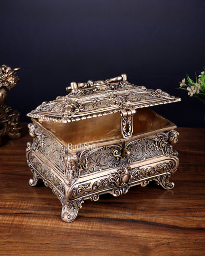 Vintage Victorian Brass Jewellery/Treasure Box 9"