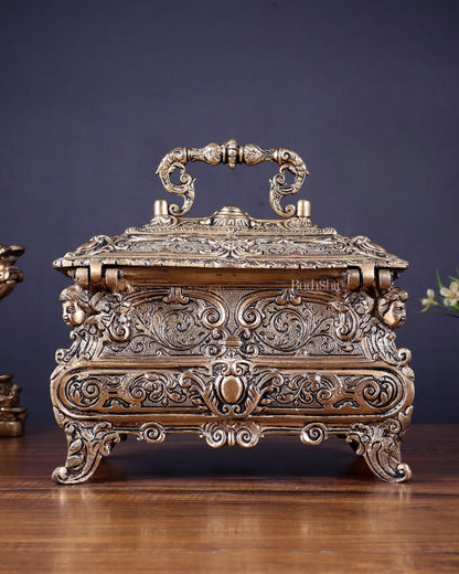 Vintage Victorian Brass Jewellery/Treasure Box 9"