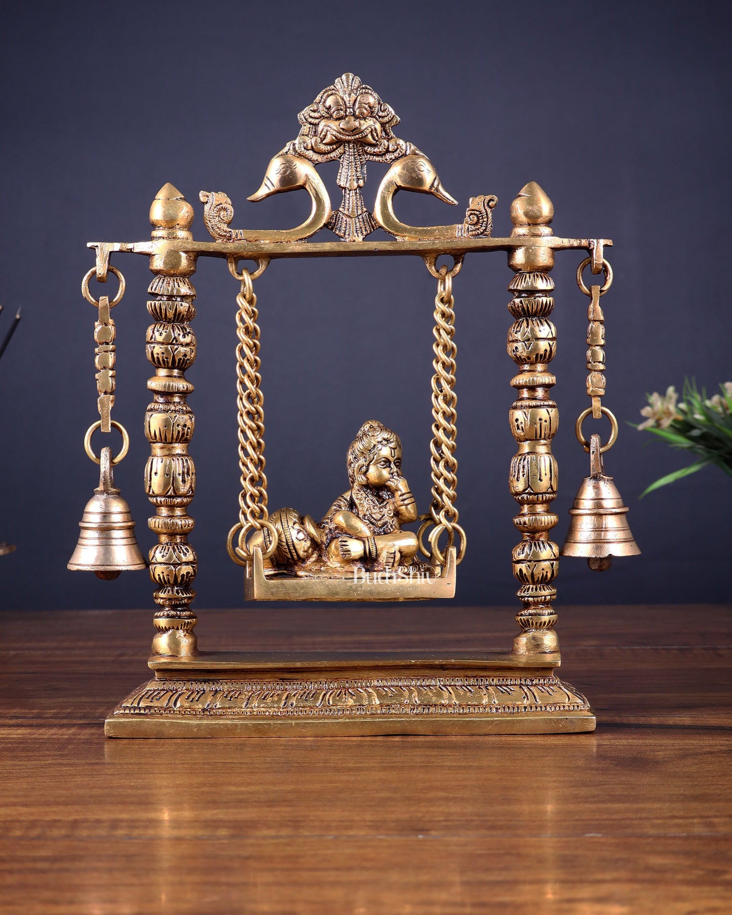 Pure Brass baby krishna bal gopal makhan chor Swing Hanging Bells | 10 Inch |