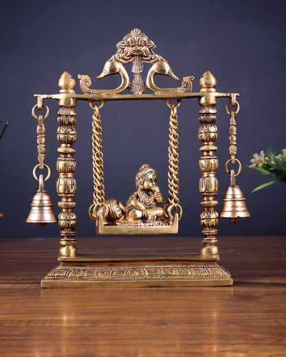 Pure Brass baby krishna bal gopal makhan chor Swing Hanging Bells | 10 Inch |