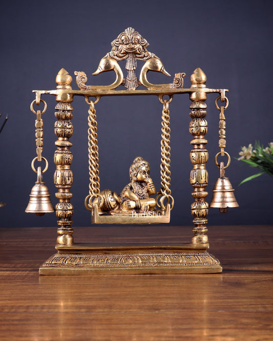 Pure Brass baby krishna bal gopal makhan chor Swing Hanging Bells | 10 Inch |