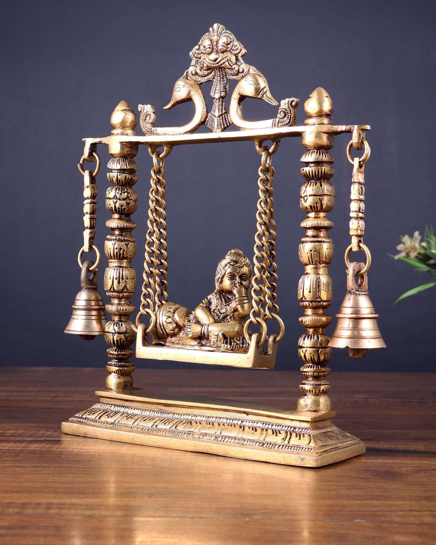 Pure Brass baby krishna bal gopal makhan chor Swing Hanging Bells | 10 Inch |