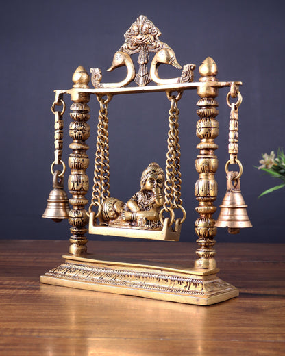 Pure Brass baby krishna bal gopal makhan chor Swing Hanging Bells | 10 Inch |
