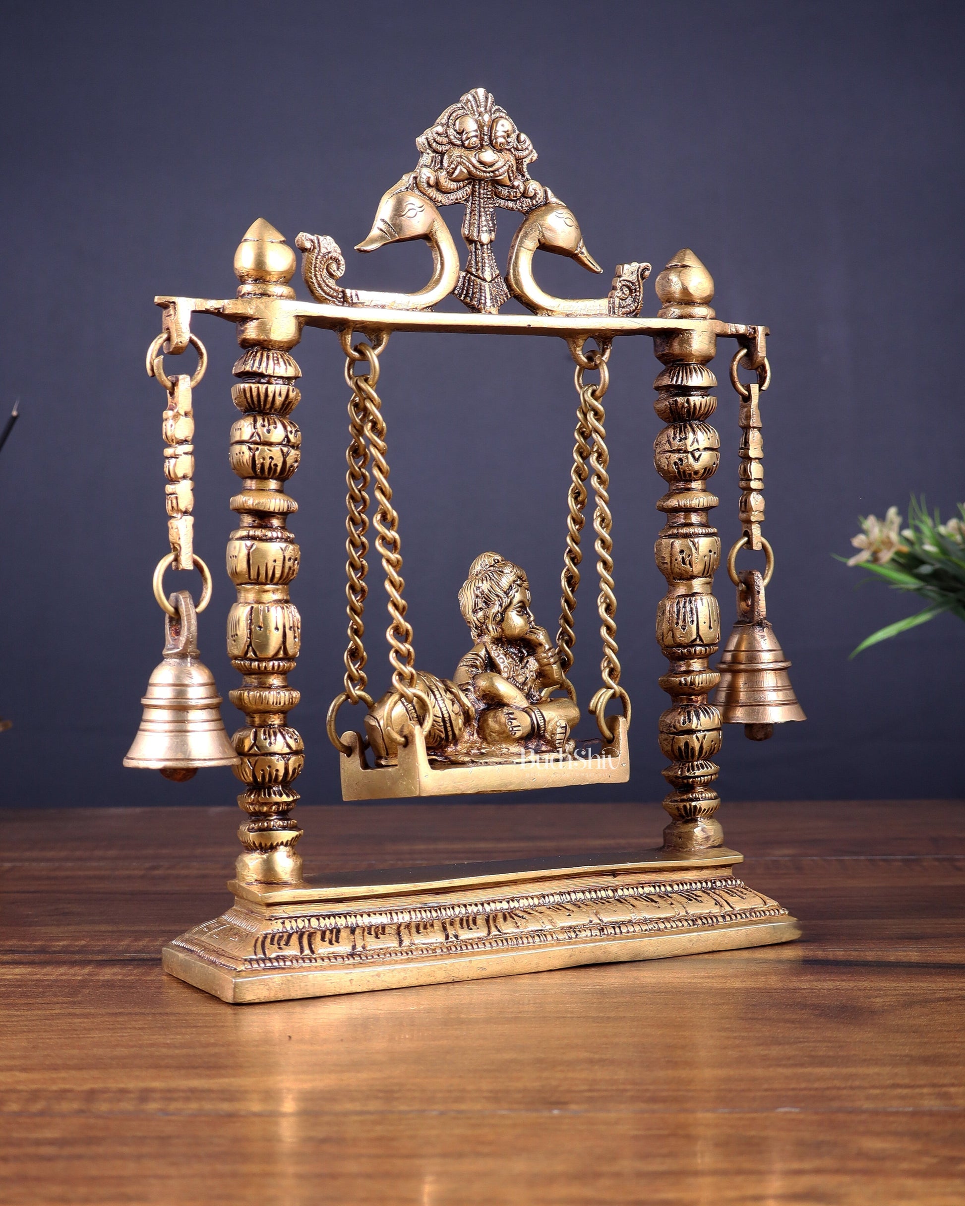 Pure Brass baby krishna bal gopal makhan chor Swing Hanging Bells | 10 Inch |