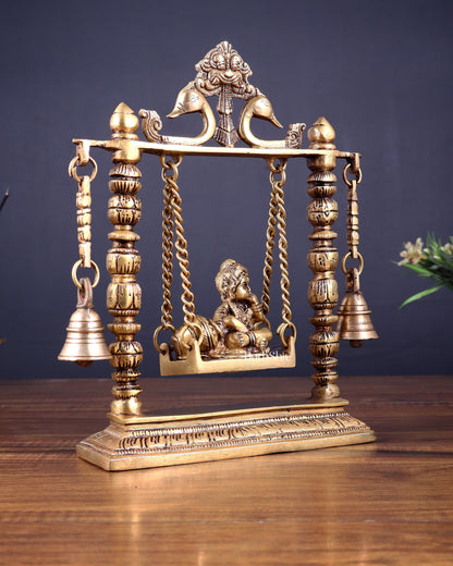 Pure Brass baby krishna bal gopal makhan chor Swing Hanging Bells | 10 Inch |