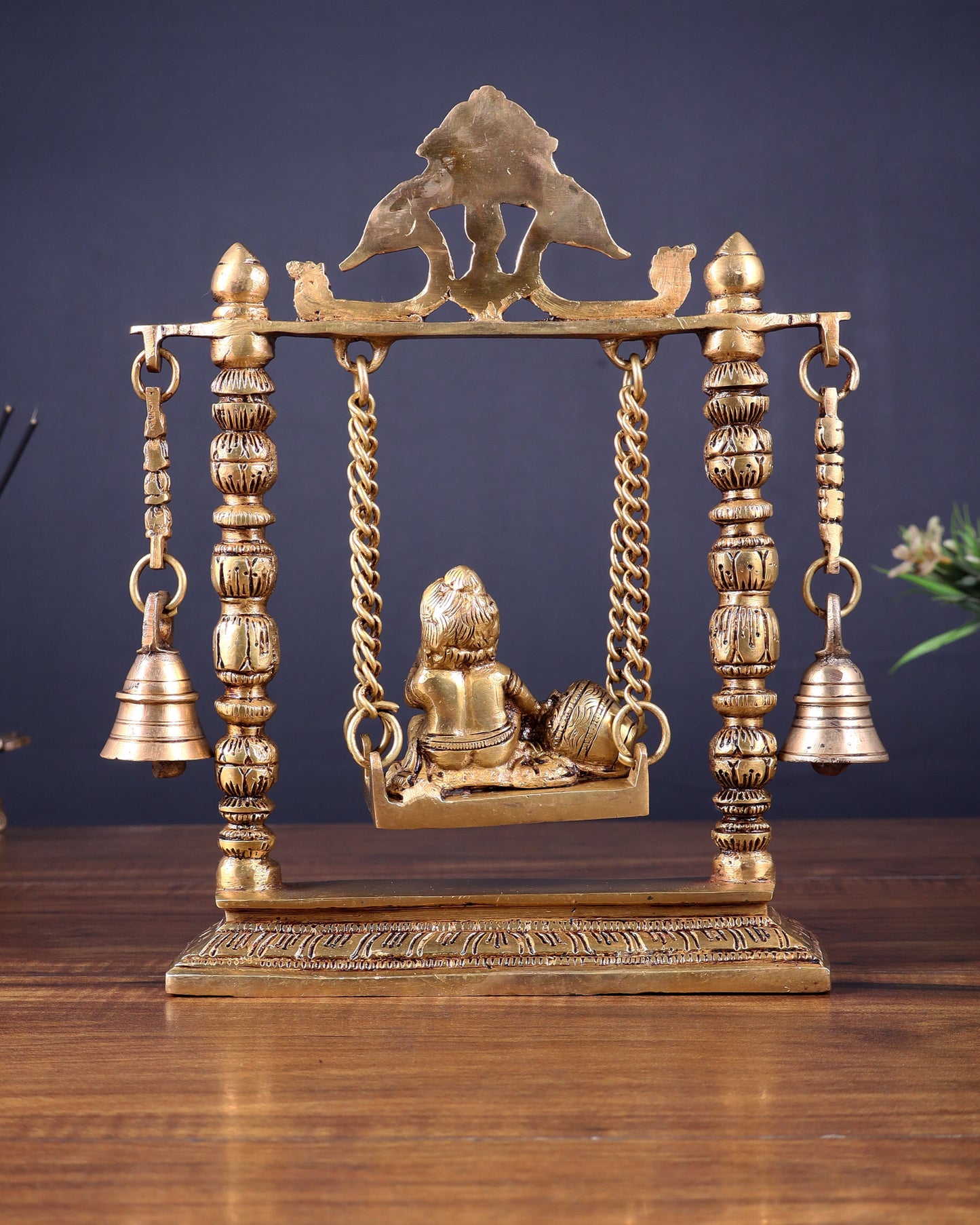 Pure Brass baby krishna bal gopal makhan chor Swing Hanging Bells | 10 Inch |