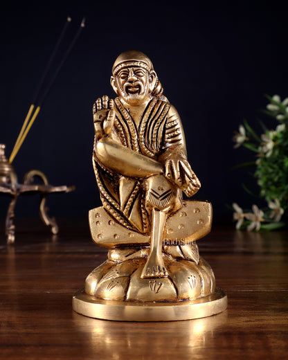 Brass Superfine Sai Baba Idol for Home Temple - 4.5 inch
