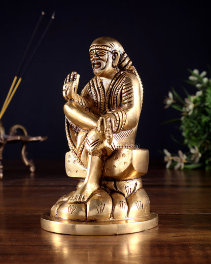 Brass Superfine Sai Baba Idol for Home Temple - 4.5 inch