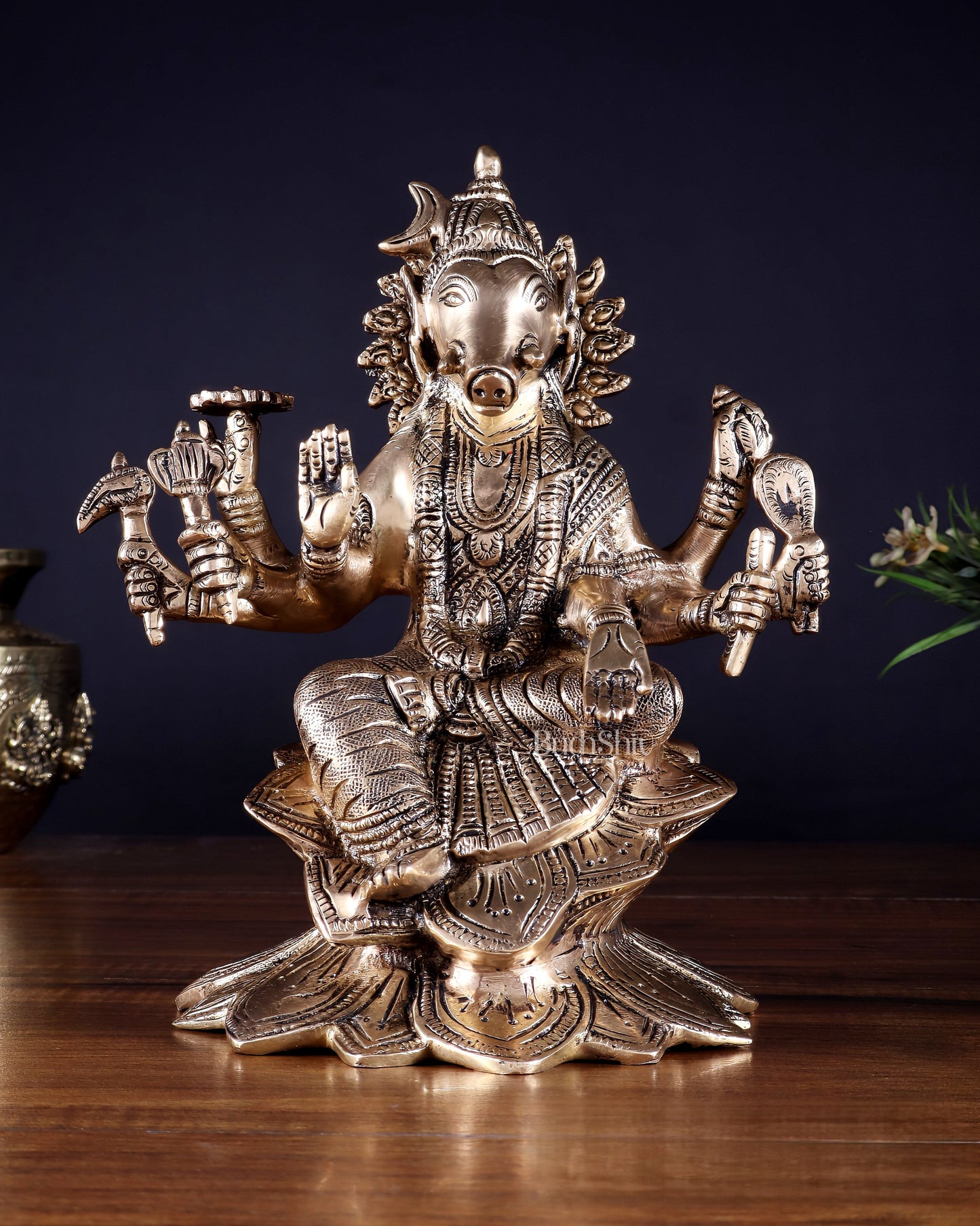 Brass Superfine Goddess Varahi Statue with Fine Carvings – 21.5 cm (8.5 in)