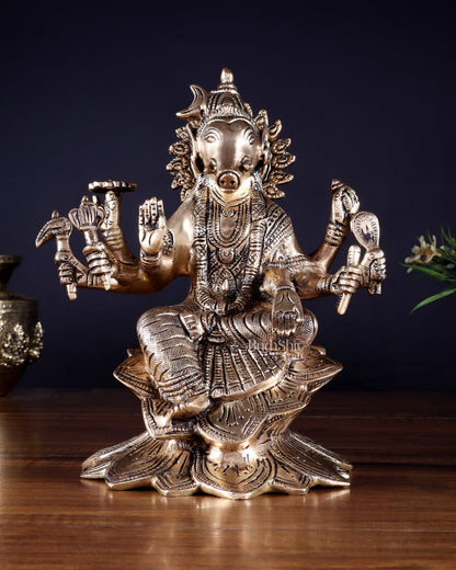 Brass Superfine Goddess Varahi Statue with Fine Carvings – 21.5 cm (8.5 in)