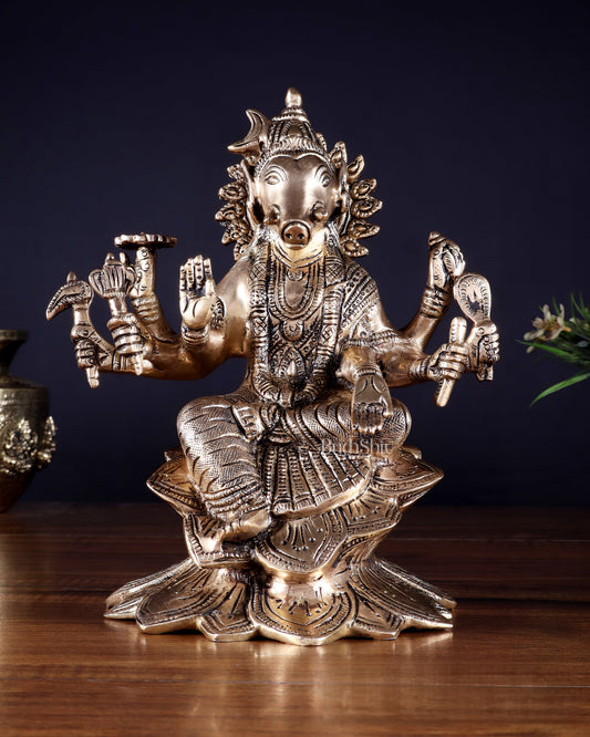 Brass Superfine Goddess Varahi Statue with Fine Carvings – 21.5 cm (8.5 in)
