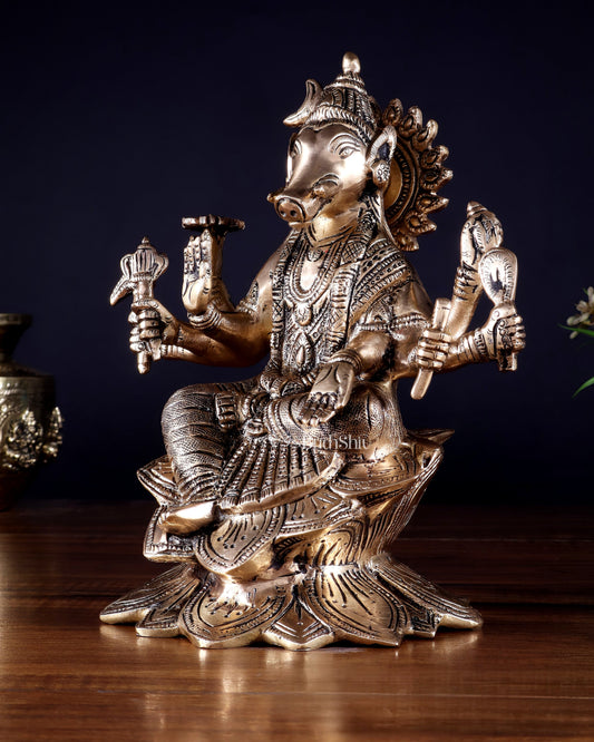Brass Superfine Goddess Varahi Statue with Fine Carvings – 21.5 cm (8.5 in)