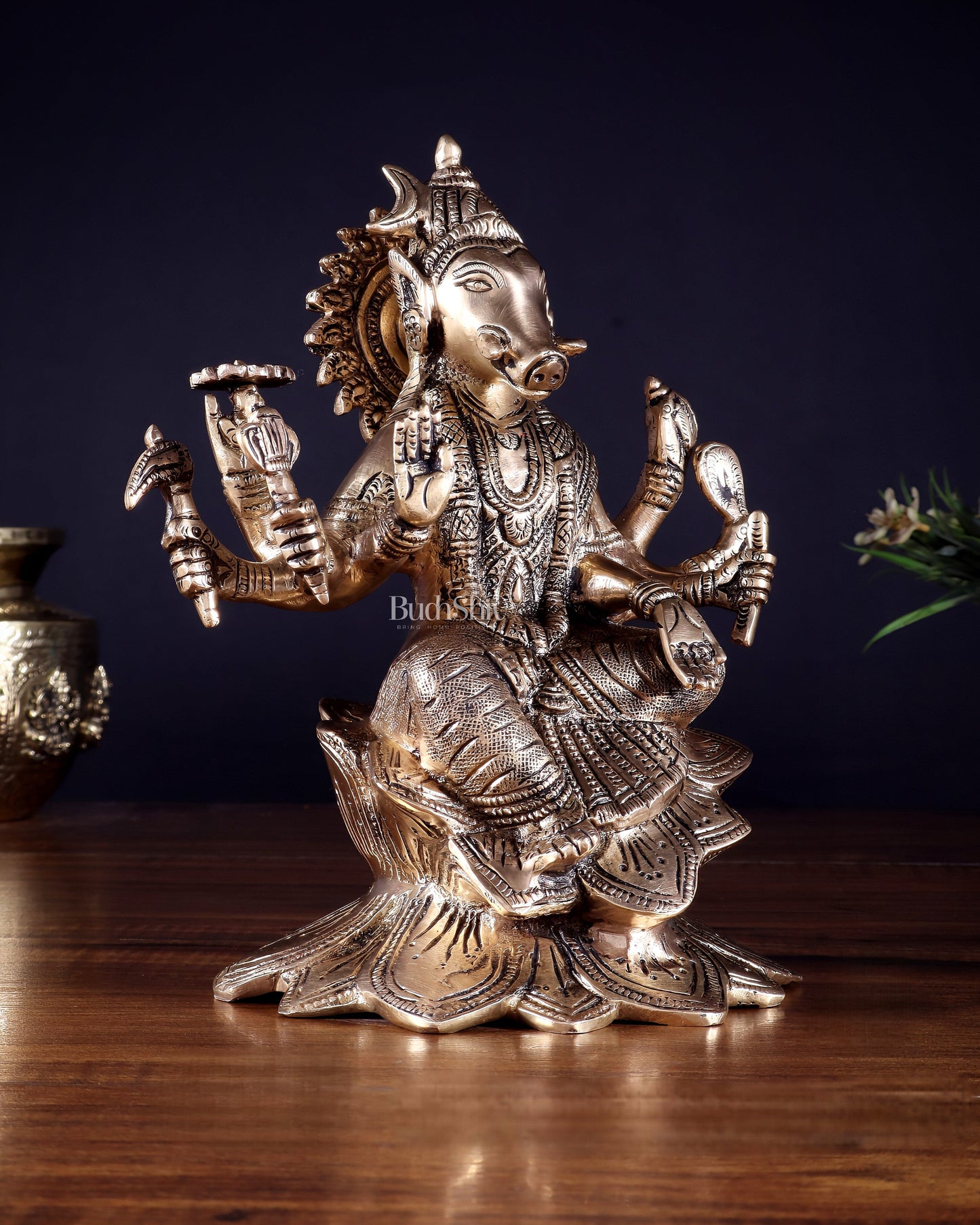 Brass Superfine Goddess Varahi Statue with Fine Carvings – 21.5 cm (8.5 in)