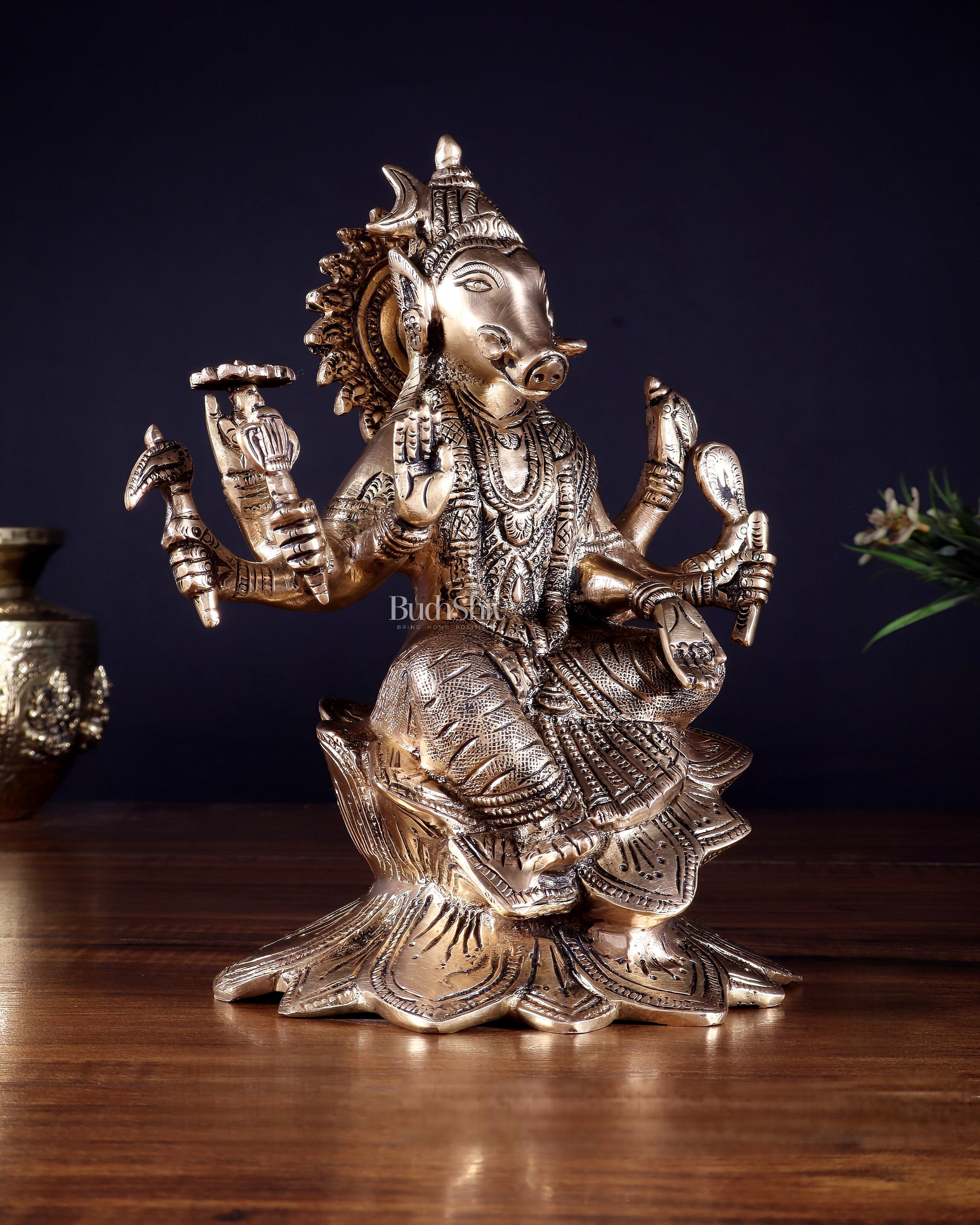 Brass Superfine Goddess Varahi Statue with Fine Carvings – 21.5 cm (8.5 in)